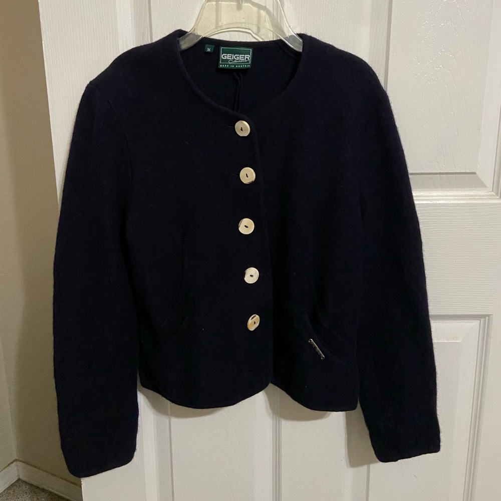 Navy blue vintage Geiger collections made in Austria boiled wool sweater